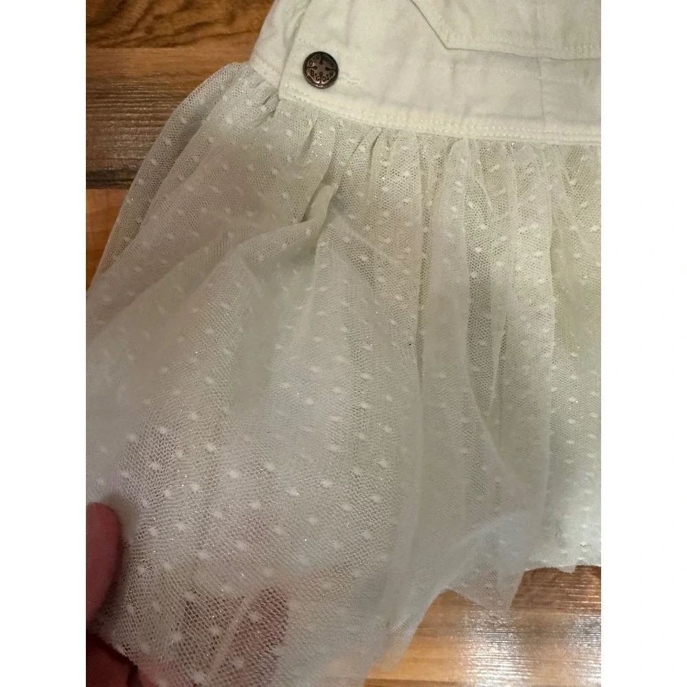 OshKosh B'gosh Overall Dress Toddler 2T White Tulle Sparkle Point Desprit